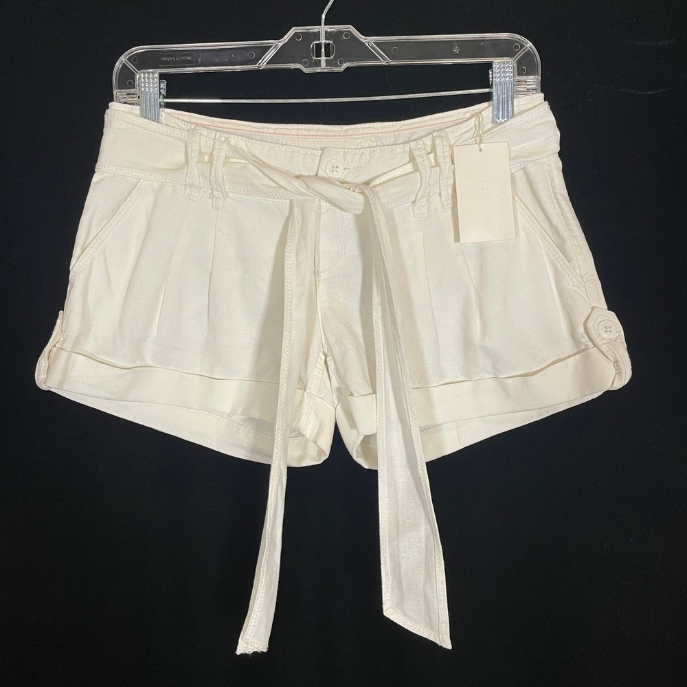 Abercrombie & Fitch Y2K Vintage White Linen‎ Blend Belted Cuffed Shorts NWT 00